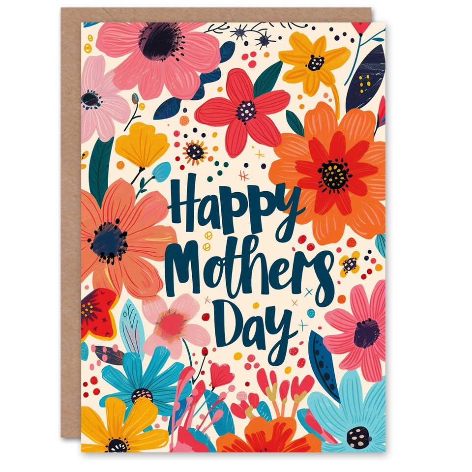 image 1 of Mothers Day Card Colourful Simple Spring Flowers Mum Card
