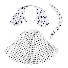 White Polka Dot Skirt With Black Dots & Dalmatian Headband And Tail White | XL