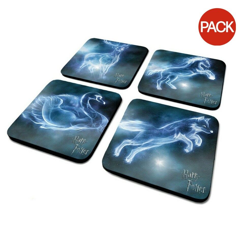 Harry Potter Patronus Coaster Set (Pack of 4) - Black/Blue - One Size