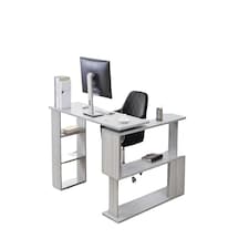 Grey Office Desk with Black Velvet Upholstered Chair Wooden Room Furniture Grey
