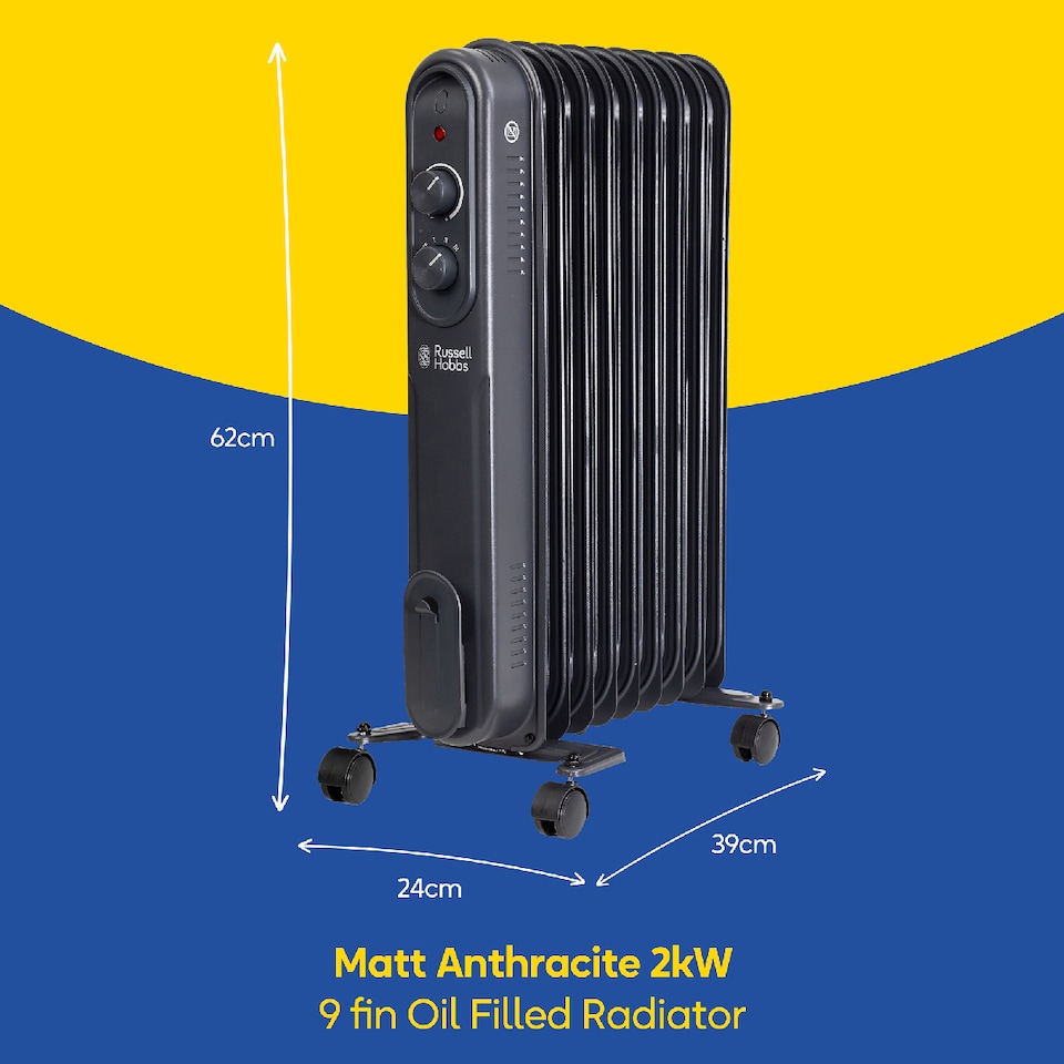 image 1 of Russell Hobbs RHOFR9004A 2kW 9-fin Oil Filled Radiator in Matt Anthracite
