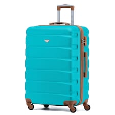 Flight Knight 25" 4 Wheel ABS Hard Case Medium Suitcase 100+ Airlines Approved - easyJet, British Airways, Ryanair, Jet2, Emirates & Many More - Check-in | Blue | Aqua/Tan | Medium