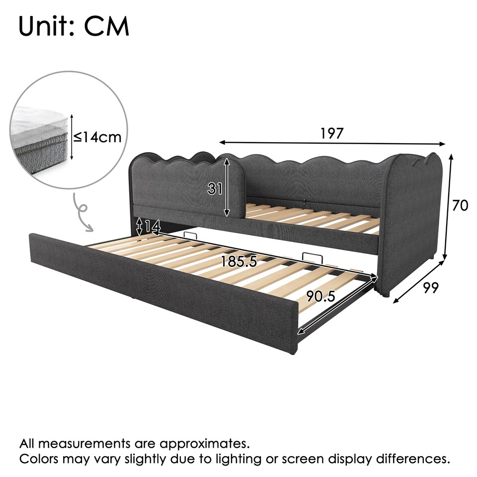 image 1 of 3ft Single Daybed Frame with Slatted Base, Multi-Functional Bed for Adults & Children