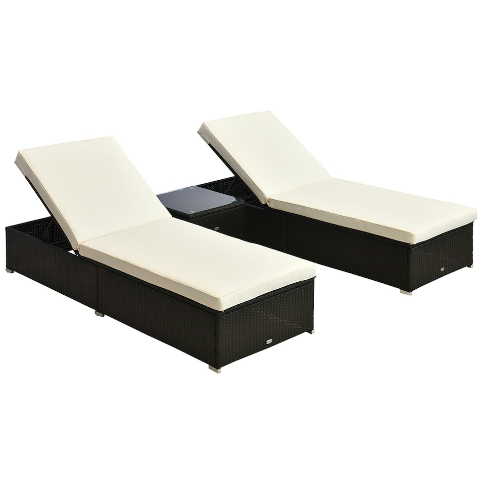 image 1 of Outsunny 3 Pieces Sun Lounger Rattan Furniture Recliner Wicker Brown Garden