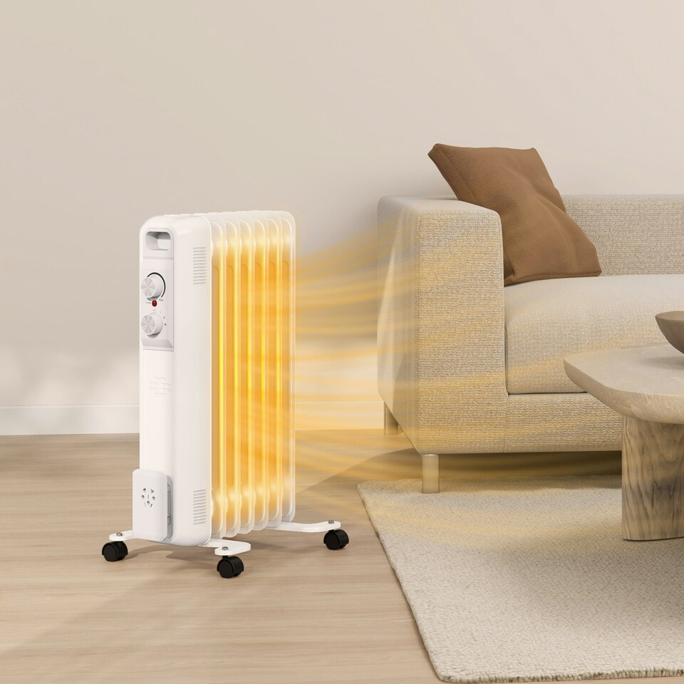 image 1 of HOMCOM 1500W 7 Fin Oil Filled Heater Radiator for Home, White