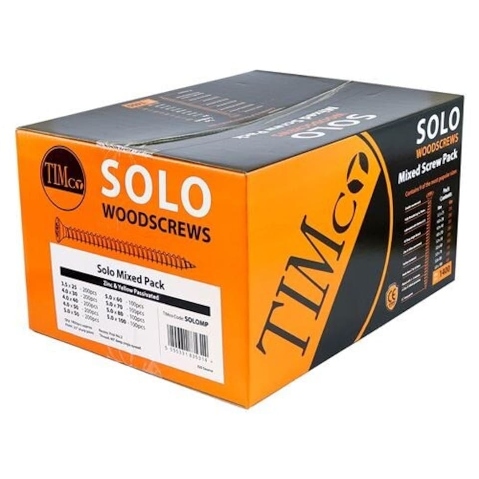 image 1 of Timco - Solo Chipboard & Woodscrews - Mixed Pack - PZ - Double Countersunk - Yellow (Size 1400pcs - 1400 Pieces)