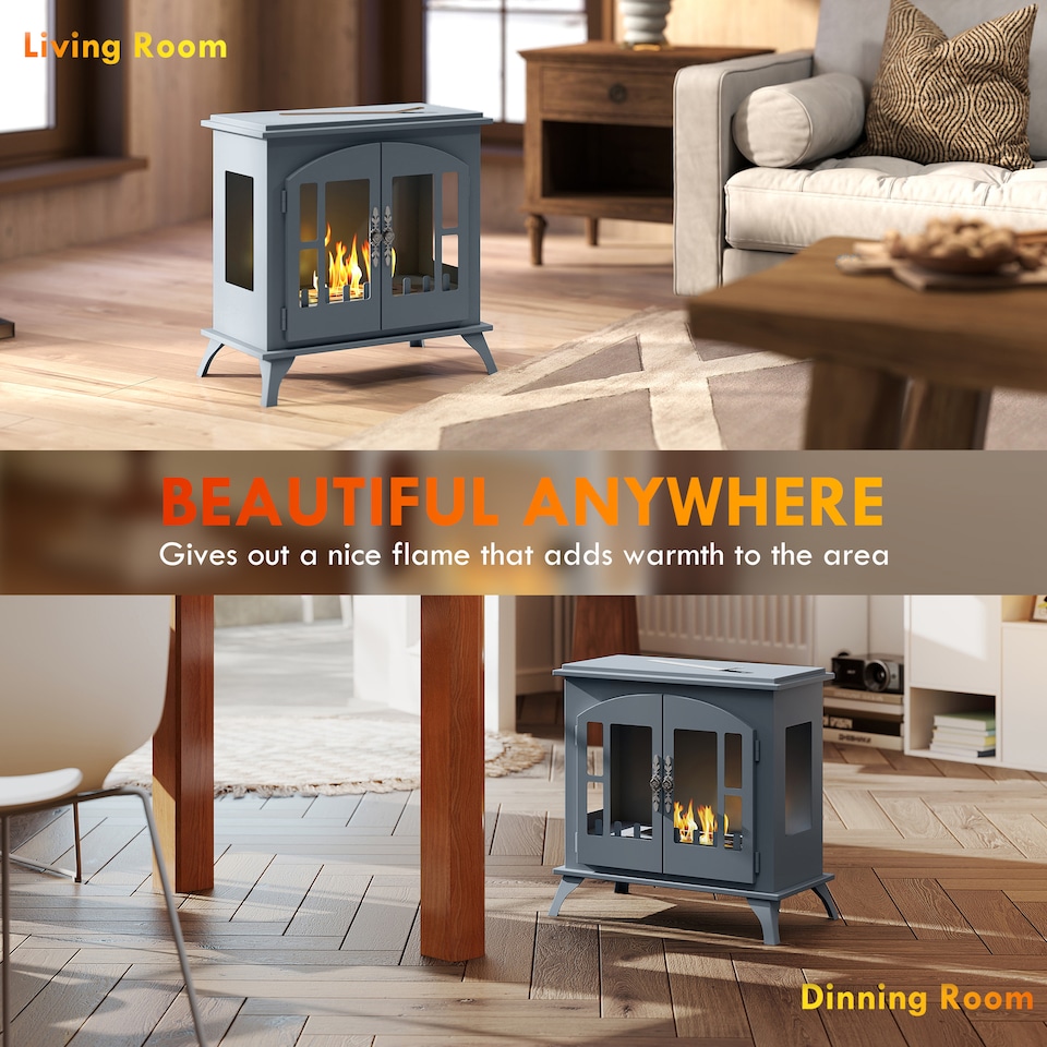 image 1 of HOMCOM Freestanding Ethanol Fireplace Stove, Bioethanol Fire with Stainless Steel Flame Snuffer, 0.9L Tank, 3 Hours Burning Time for Indoor, Grey | Grey