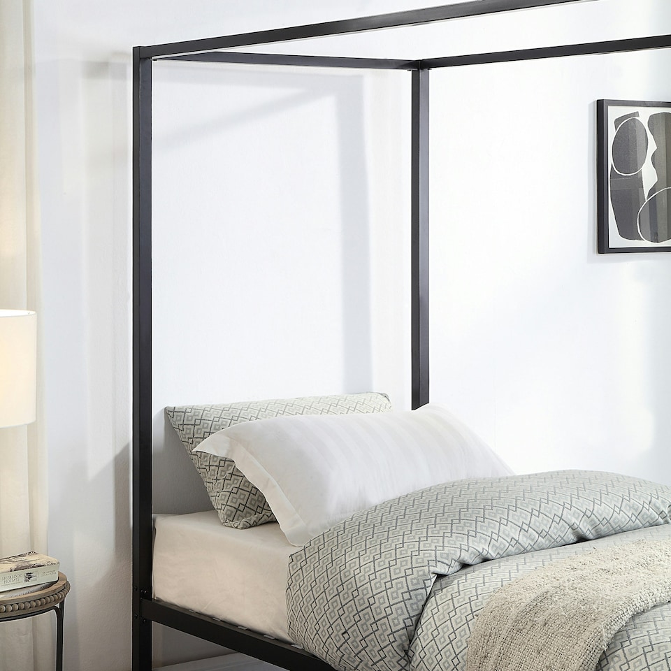 image 1 of Ashwell Modern Four 4 Poster Black Metal Bed Frame (Single)