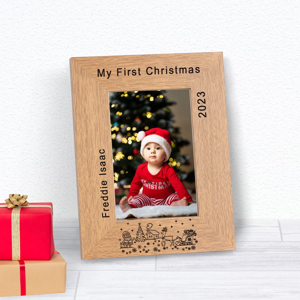 image 1 of Personalised My First Christmas Wood Picture Frame 7 x 5 Baby Christmas