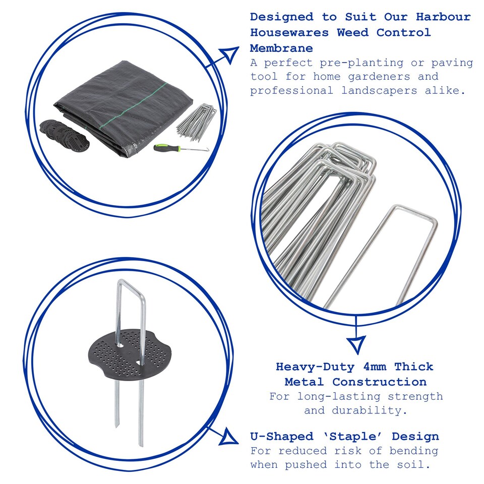 image 1 of Harbour Housewares 4mm (12 gauge) Weed Membrane Pegs - 15cm - Pack of 100 | Silver | Silver