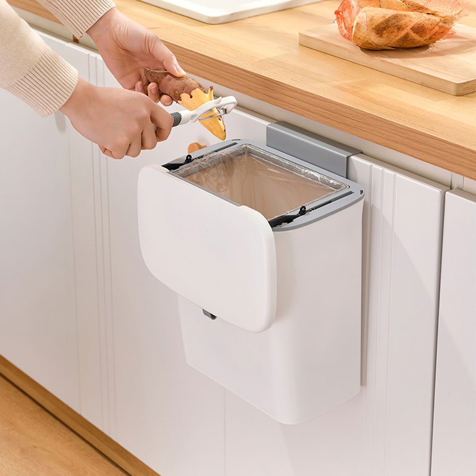 image 1 of Living and Home 9L Kitchen Compost Bin Hanging Trash Can | White