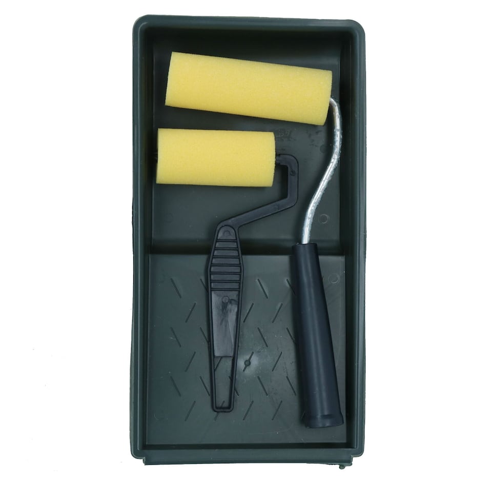 image 1 of 3” + 4” Mini Paint Roller Tray Set Foam Sleeves Rollers Solvent Based Painting