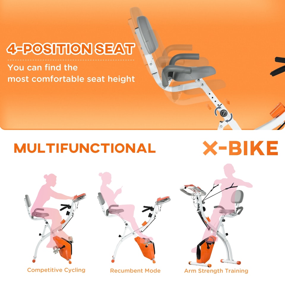 image 1 of HOMCOM 2-In-1 Folding Exercise Bike with 8-Level Magnetic Resistance Orange