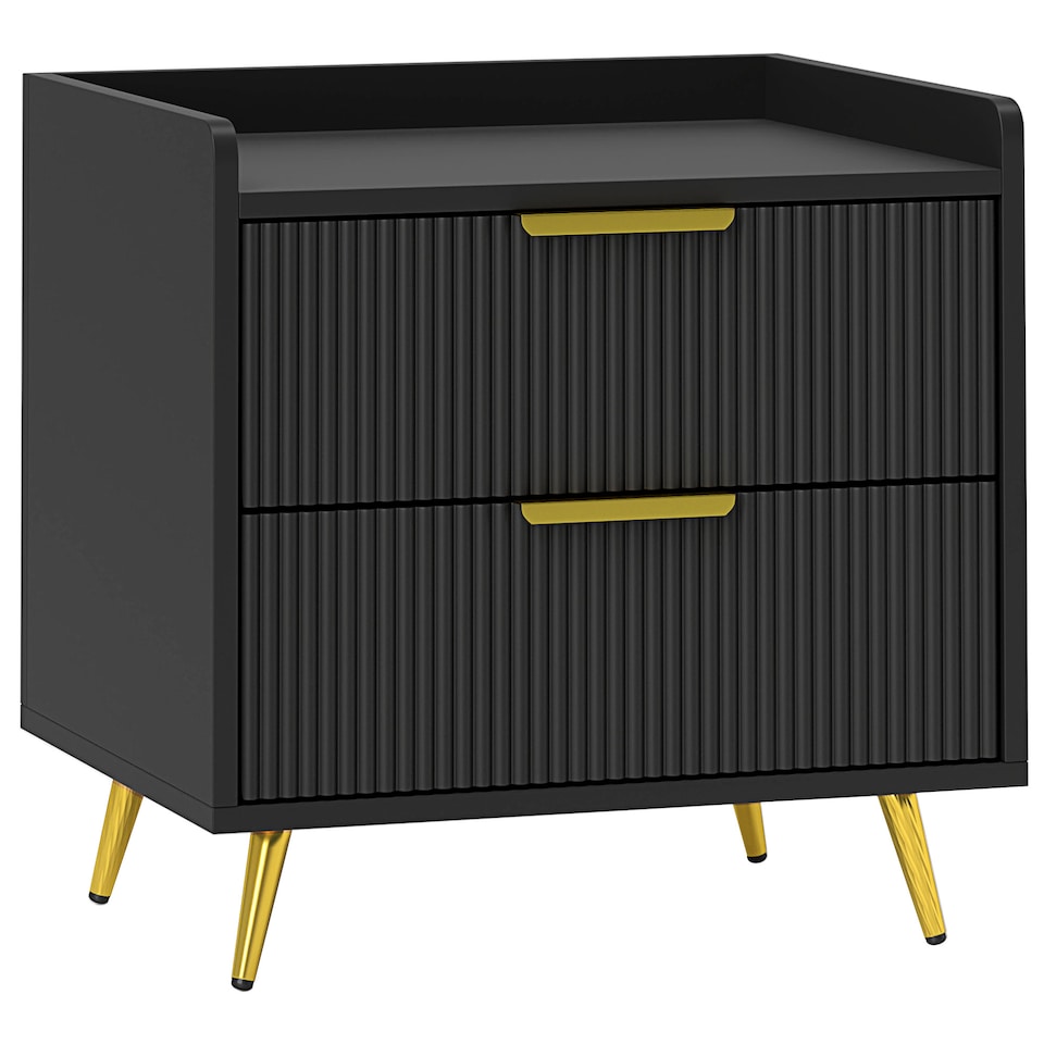 image 1 of HOMCOM Bedside Table, Bedside Cabinet with 2 Drawers, Side End Table with Metal Legs for Bedroom Living Room, Black