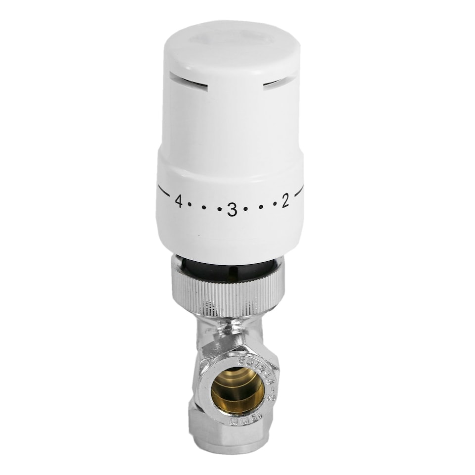 image 1 of SPARES2GO Thermostatic Radiator Valve Chrome Rad Valves Set Drain Off Lockshield