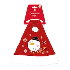 Snowman Red Fleece Embroidered Christmas Hat