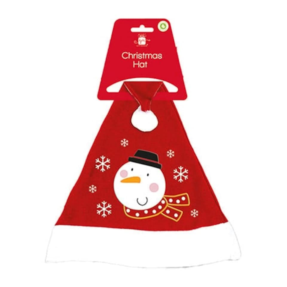 Snowman Red Fleece Embroidered Christmas Hat