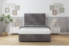 Sloomy Texas Slate Naples Divan Bed With Mattress 2 Drawers Footend With 54" Floor Standing Headboard 4' Small Double | Grey | Slate | Small Double | 1