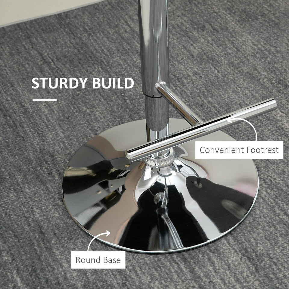 image 1 of HOMCOM Adjustable Bar Stools Set of 2, Swivel Bar Chairs w/ Back Footrest, Grey