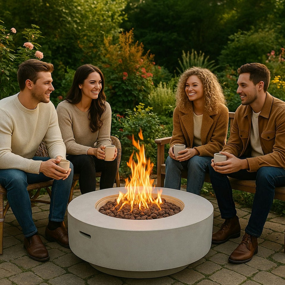 image 1 of MDA Designs FUSION Light Grey Lavish Garden & Patio Gas Fire Pit with Eco-Stone Finish - Fully Assembled
