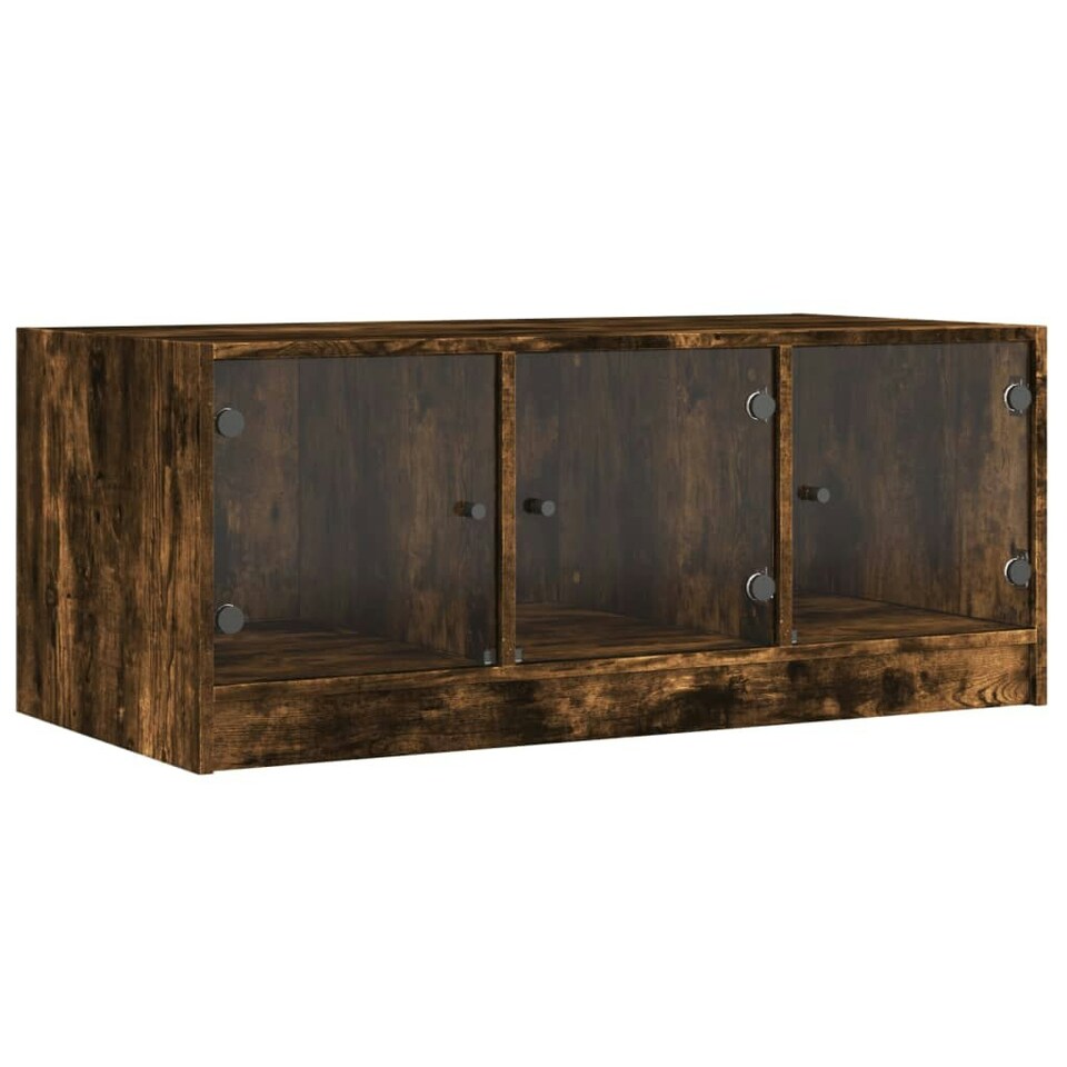 Coffee Table with Glass Doors Smoked Oak 102x50x42 cm Tesco Groceries