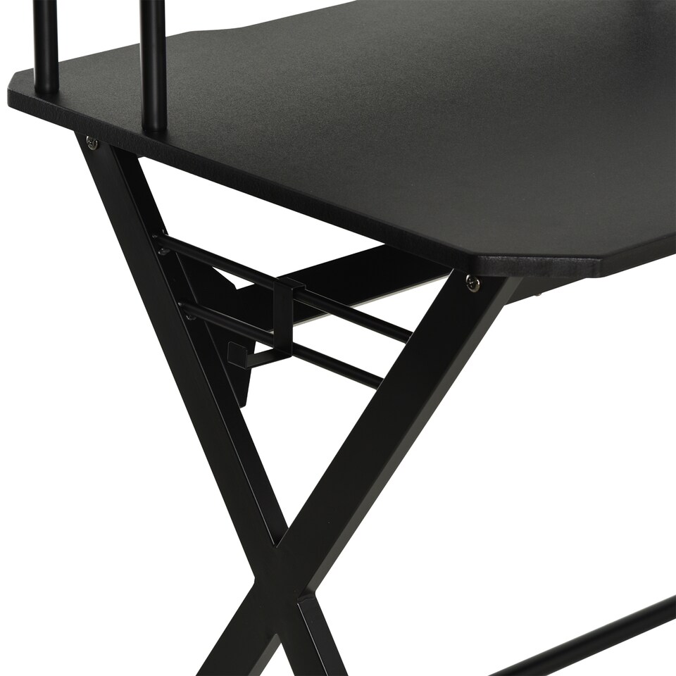 image 1 of HOMCOM Gaming Desk Writing Racing Computer Table Workstation with Headphone Hook Curved Front Adjustable Feet for Home Office Use 140 x 60cm