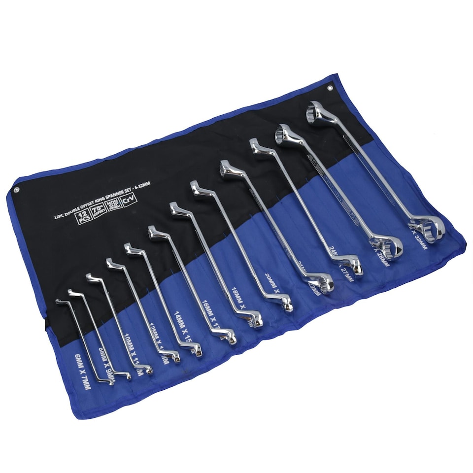 image 1 of Metric Double Ended Ring Spanners 35 Degree Offset Spanner 6mm - 32mm 12pc