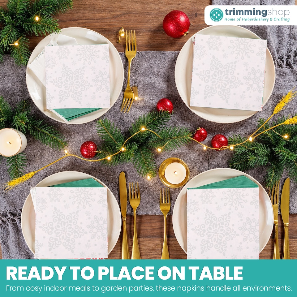 image 1 of 33 x 33cm White Christmas Party Disposable Paper Napkins 2 Ply - 20pcs