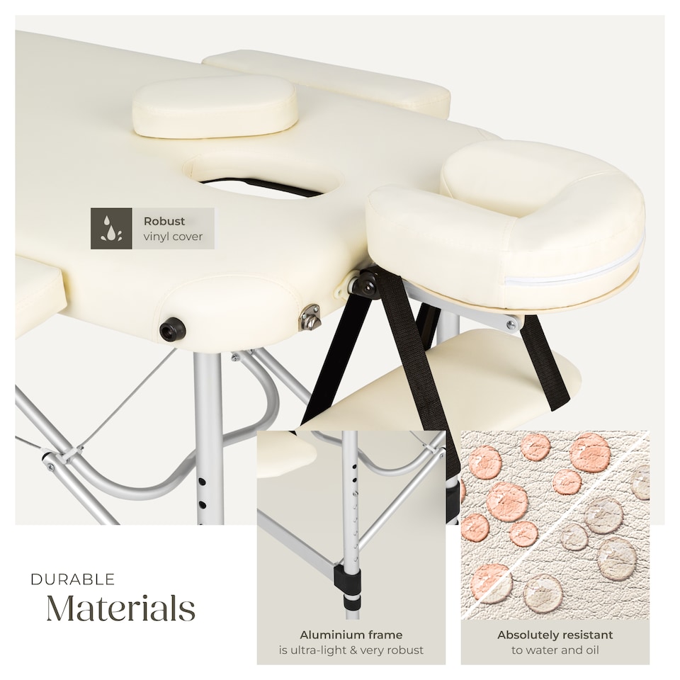 image 1 of Massage Table - 3-zone bed with aluminium frame, 5cm pad, folding, adjustable | Cream | beige | 1