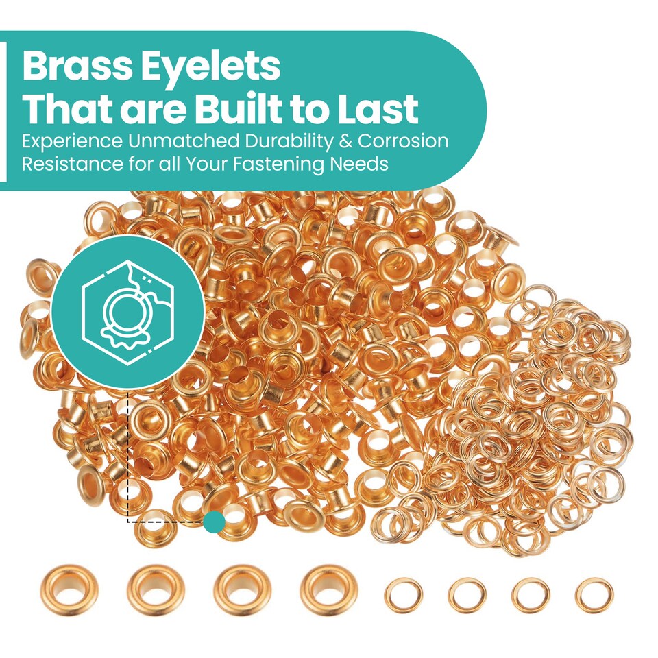 image 1 of 5mm Brass Eyelets with Washers for Arts & DIY Projects - 100 Pcs
