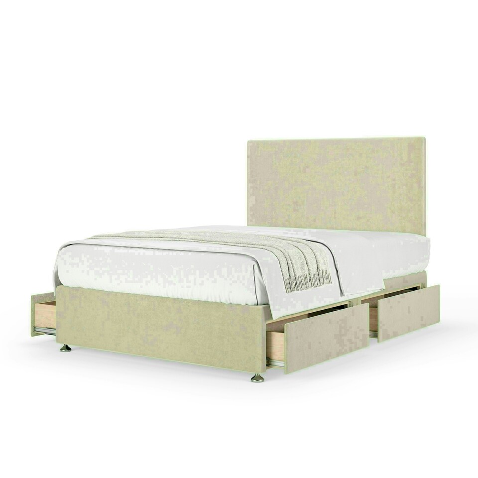 Cream Naples Velvet 4 Drawer Divan Base and Valencia Headboard King Size