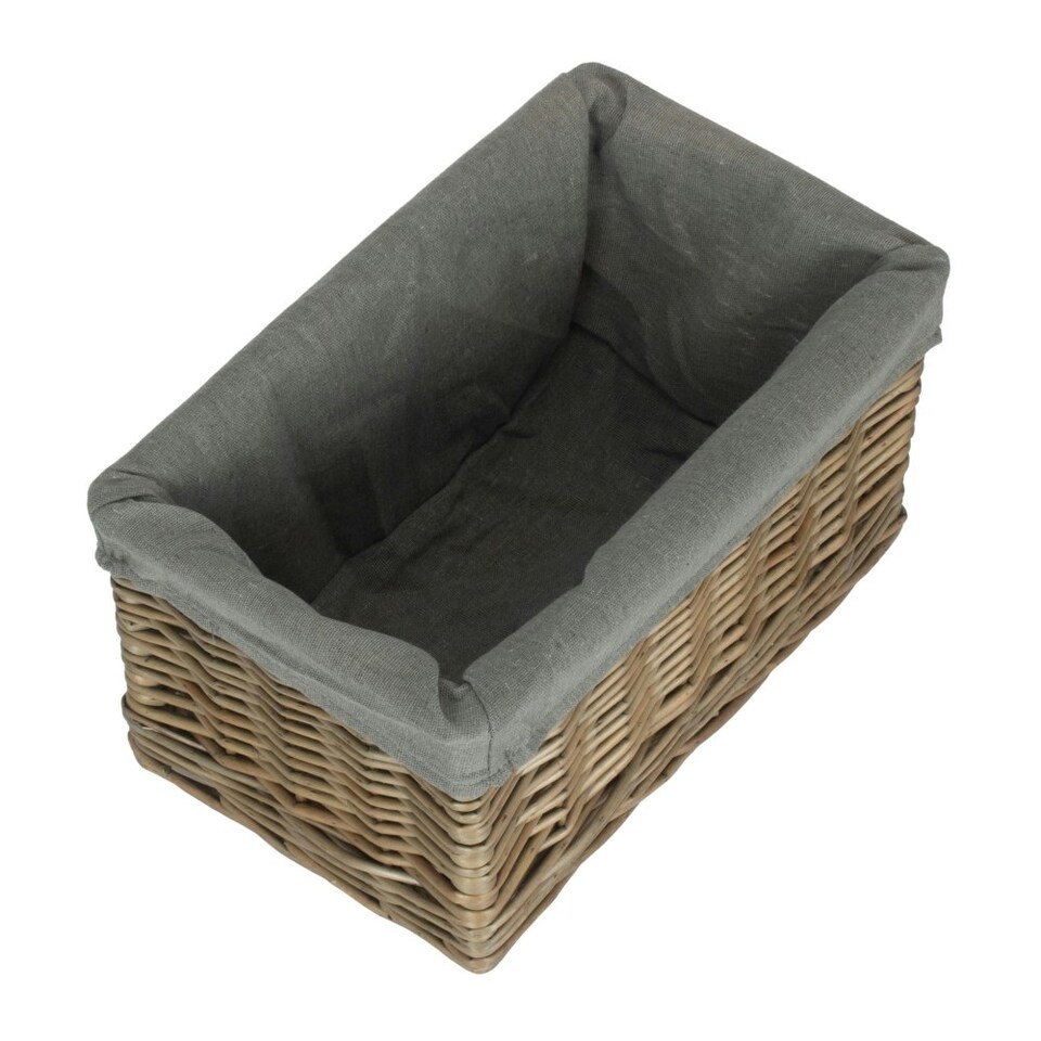 image 1 of Antique Wash Grey Cotton Grey Lined Willow Storage Baskets Grey | Grey | S