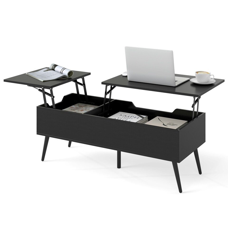 image 1 of COSTWAY Lift Top Coffee Table w/Storage Compartments Black Black