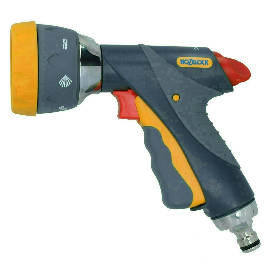 image 1 of Hozelock Multi Spray Gun Pro Water Hose Pipe 7 Function Metal & 3 Fittings