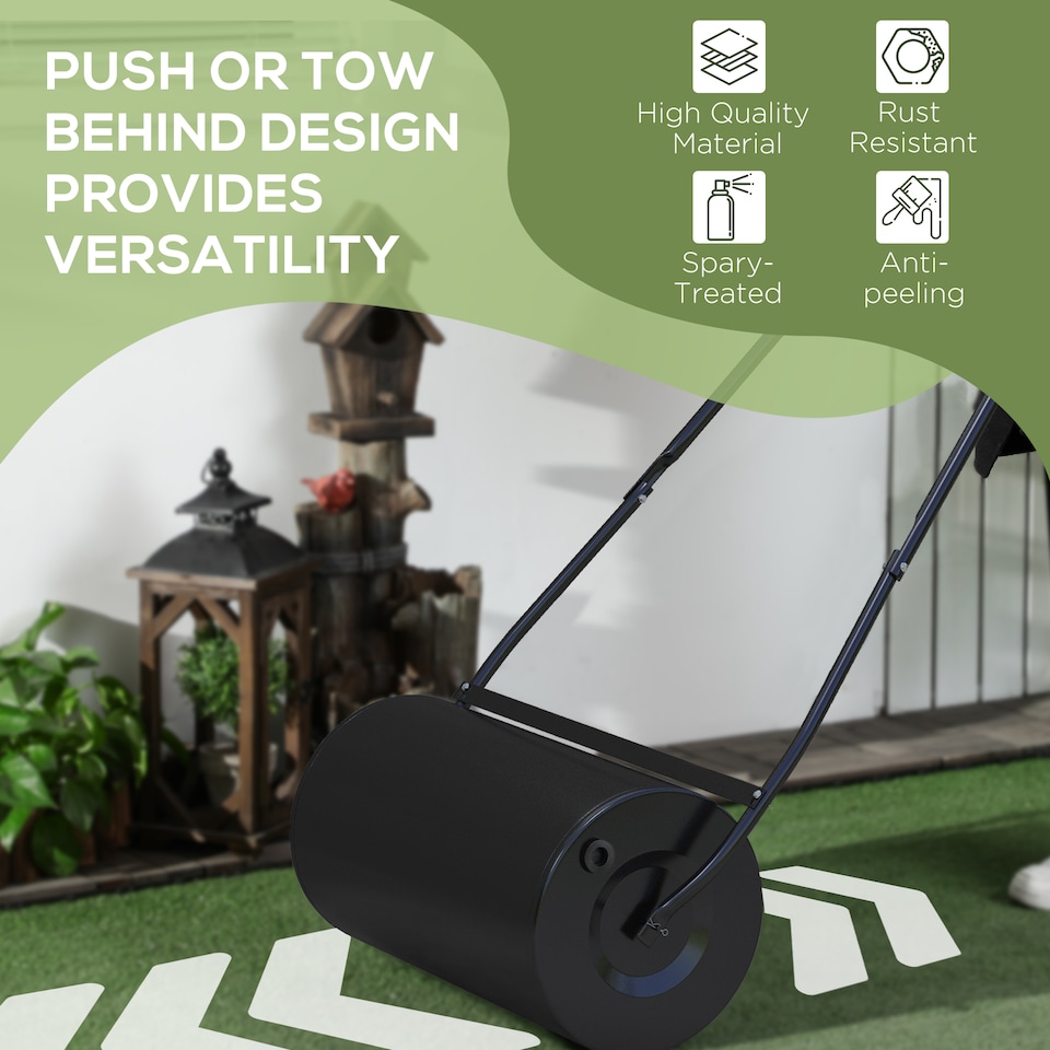 image 1 of DURHAND Heavy Duty Garden Lawn Roller Push Tow Water Sand Filled 46L Equipment