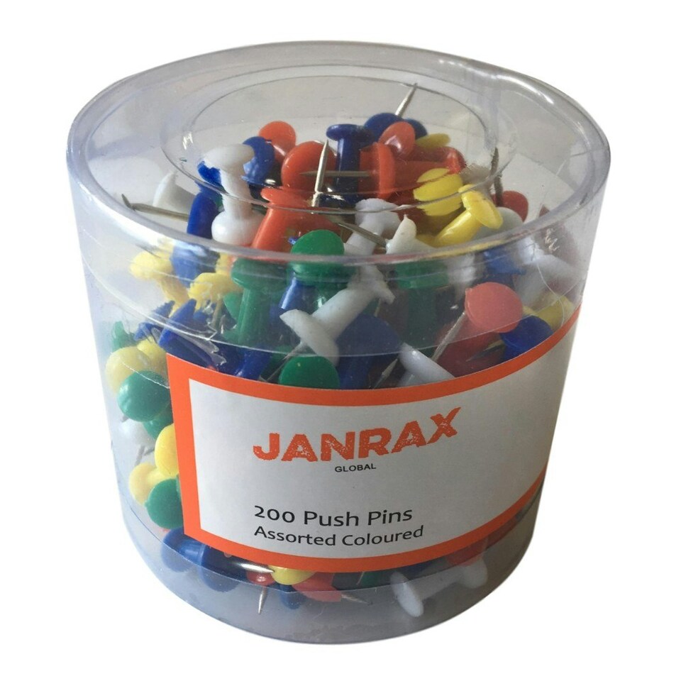image 1 of Pack of 200 Assorted Coloured Push Pins in Tub