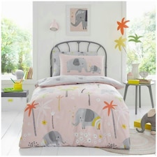 VELVETIO Elephant Friends Duvet Cover Set Luxury Kids Reversible Beddings Pink | Double
