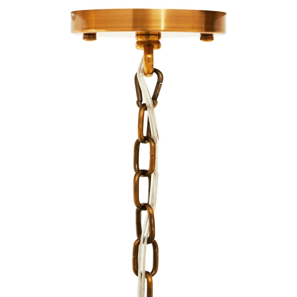 image 1 of Interiors by Premier Modern Brass Finish Pendant Light, Four Bulb Metal Chandelier With Bold Square Frames, Overlapping Bands