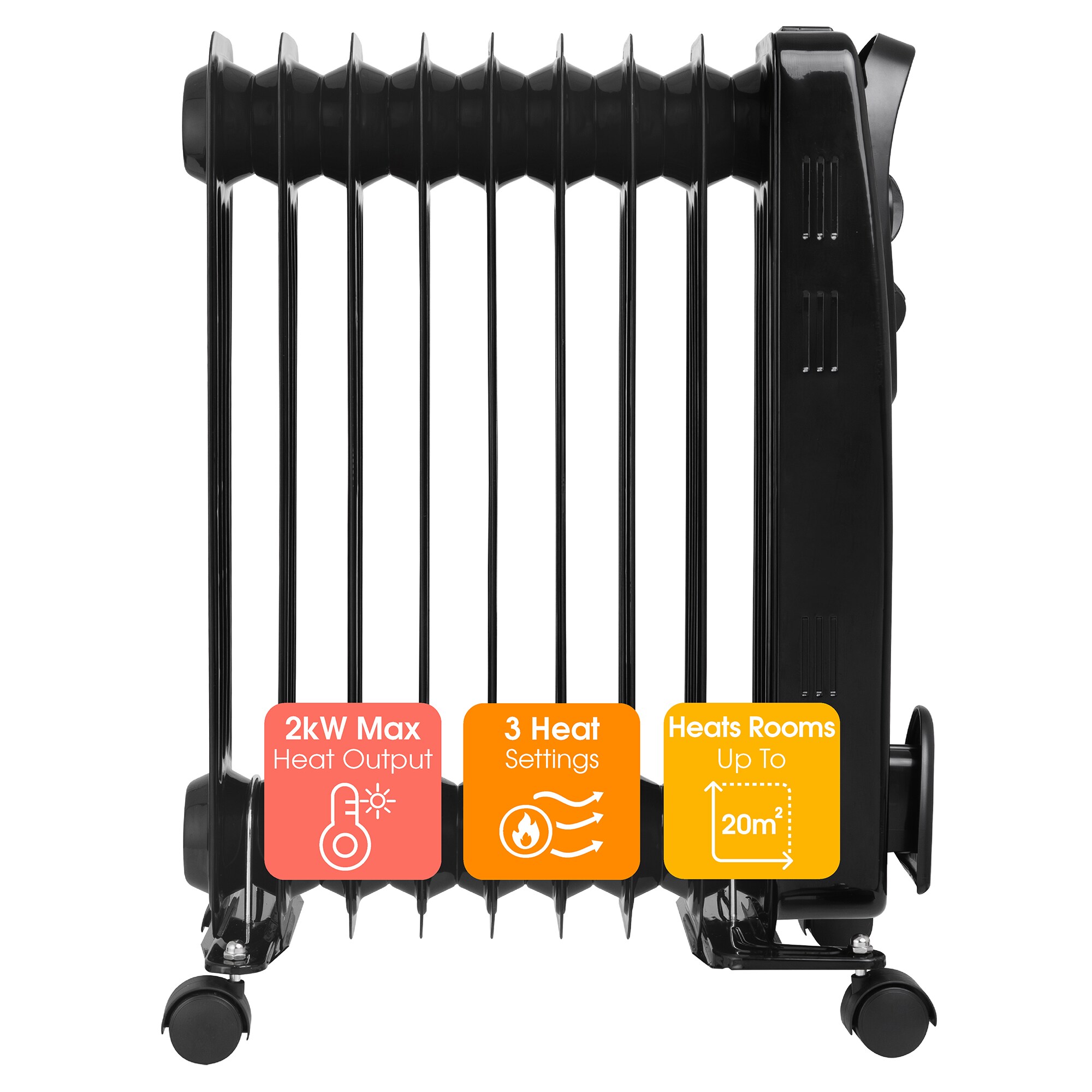 Abode AOFR9003B 2kW 9 Fin Oil Filled Radiator in Black