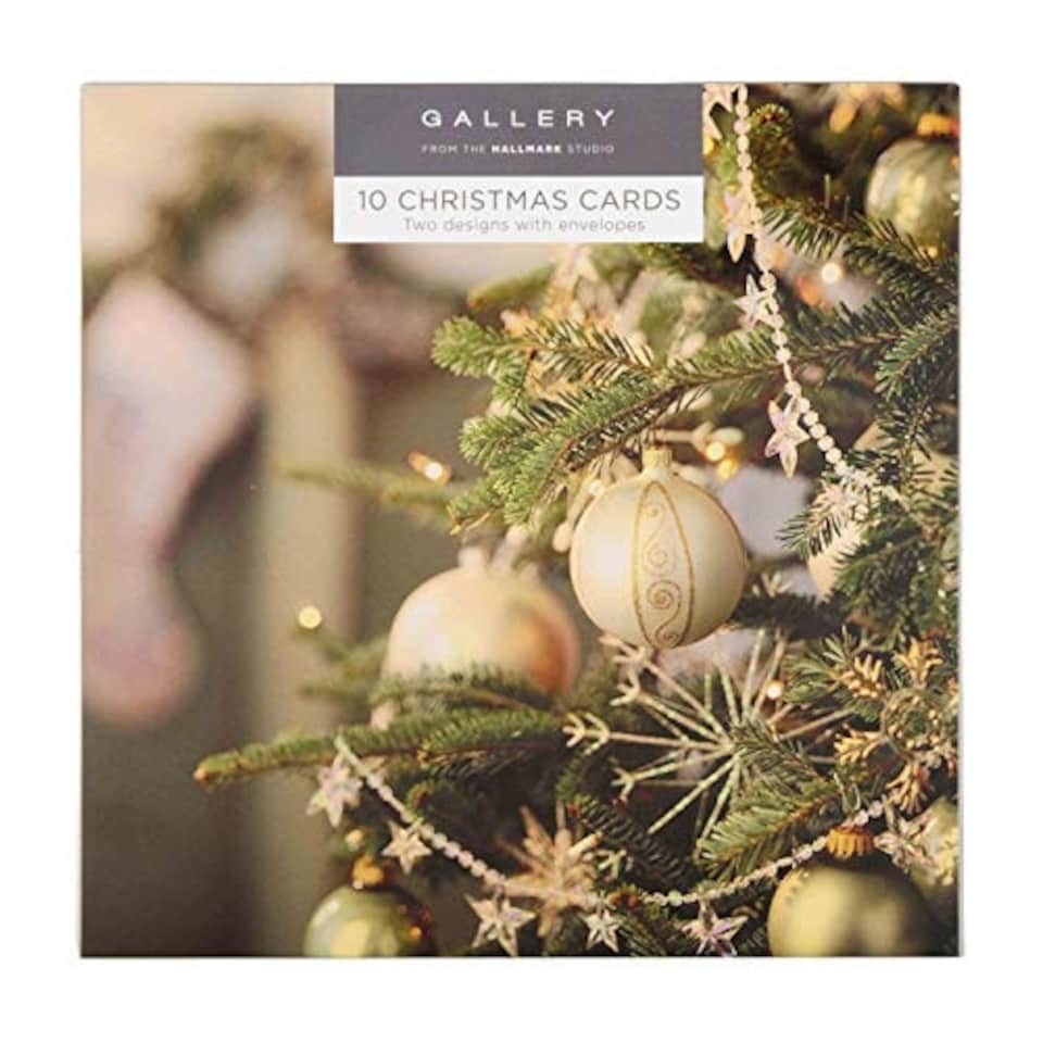 image 1 of Hallmark 25499882 Gallery Christmas Card Pack"Stockings and Trees" - 10 Cards, 2 Designs