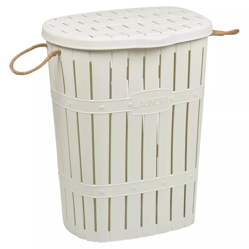 image 1 of 65L Bamboo Look Laundry Basket With Rope | White | 1