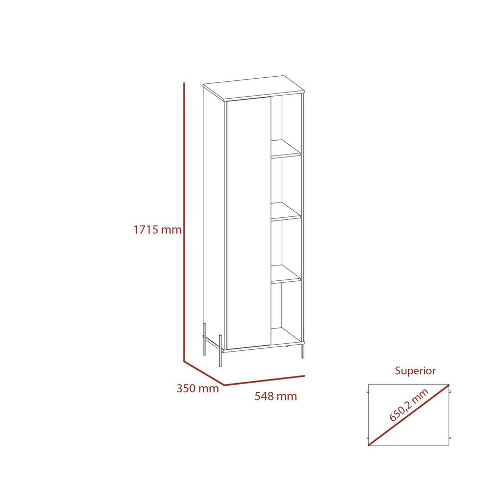 image 1 of Core Products Dallas Tall Storage Display Cabinet - White & Carbon Grey Oak Effect, H171.5cm x W54.8cm x D35.0cm White