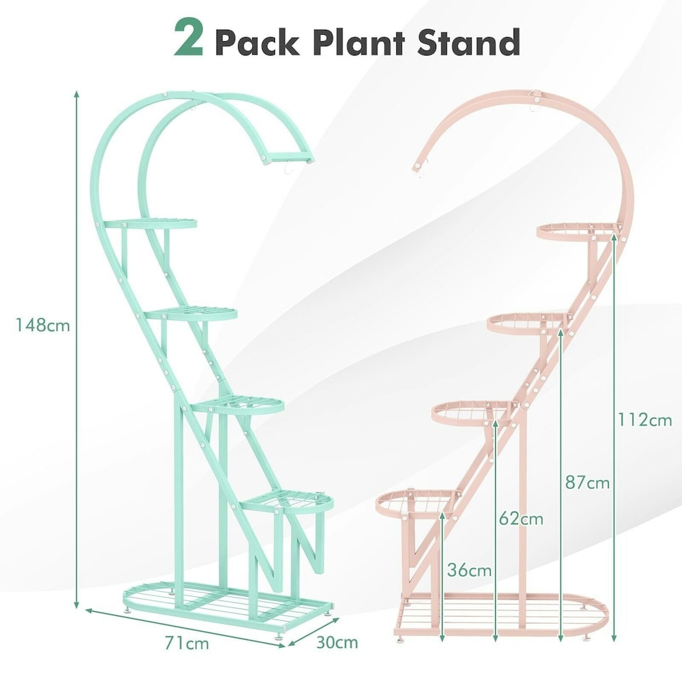 image 1 of COSTWAY 5 Tier Plant Stand Heart-shaped Ladder Shelf | Pink