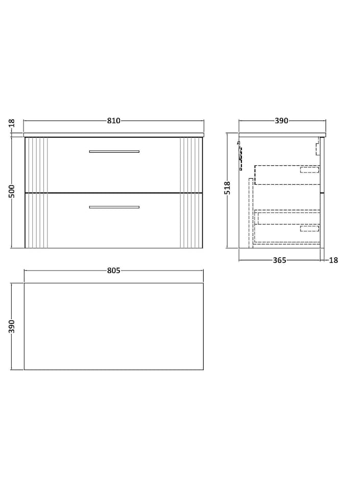 image 1 of Balterley Partial Fluted 2 Drawer Wall Hung Vanity Unit with Colour Coordinating Worktop | Grey | Satin Soft Black