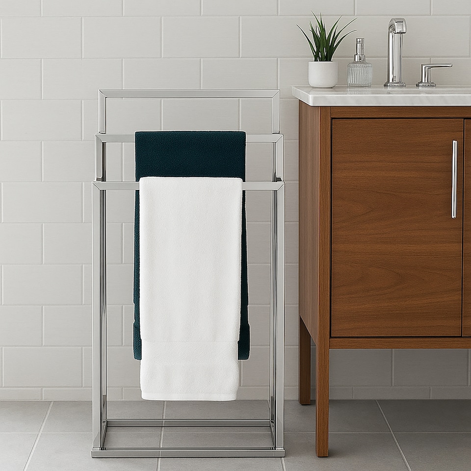 image 1 of Bath Vida 3 Tier Towel Stand Holder Bathroom Unit - Square Shaped