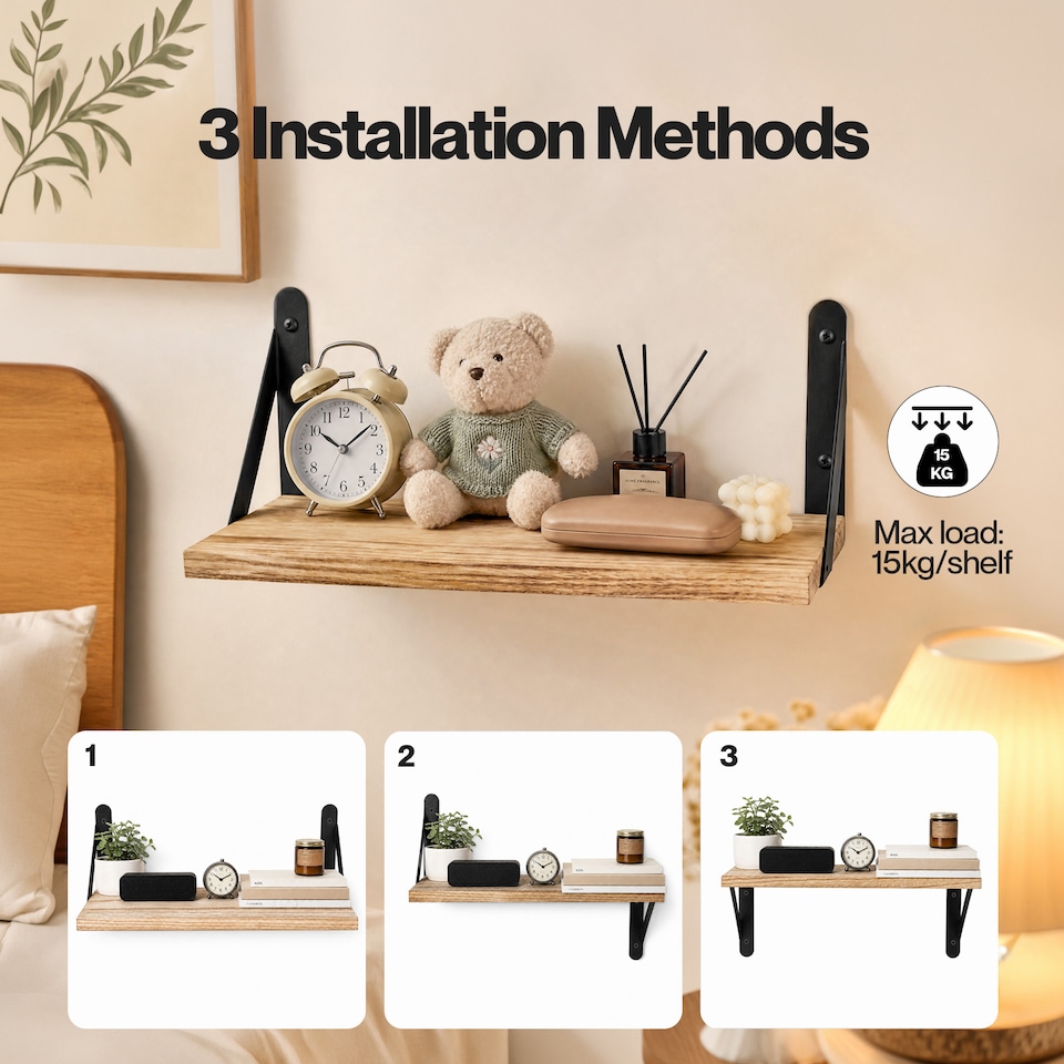 image 1 of Levede Wall Mounted Floating Shelves Set of 4 Rustic Display Shelf Solid Wood
