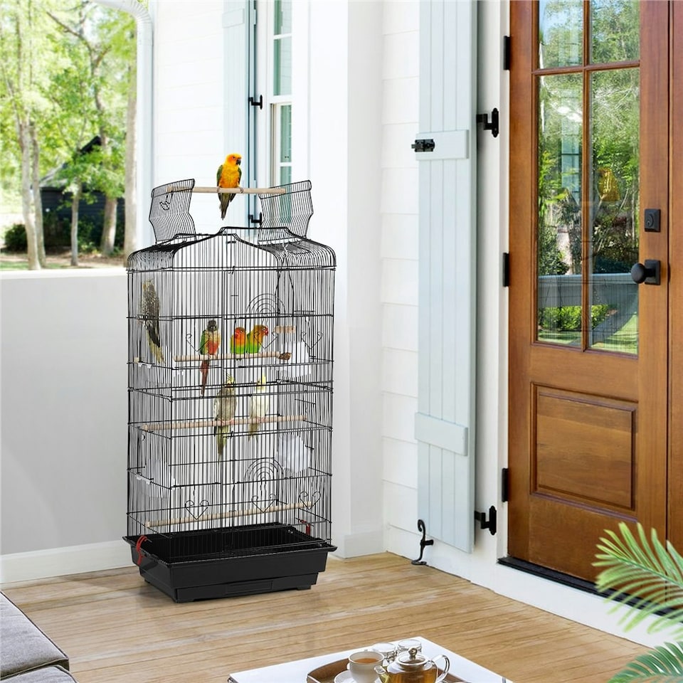 image 1 of Yaheetech 104.5 cm Tall Open Top Metal Birdcage Parrot Cage Black