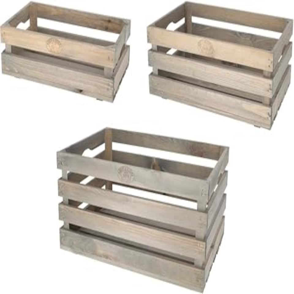image 1 of Fruit Crates Set Of 3 Wood 100% Multi