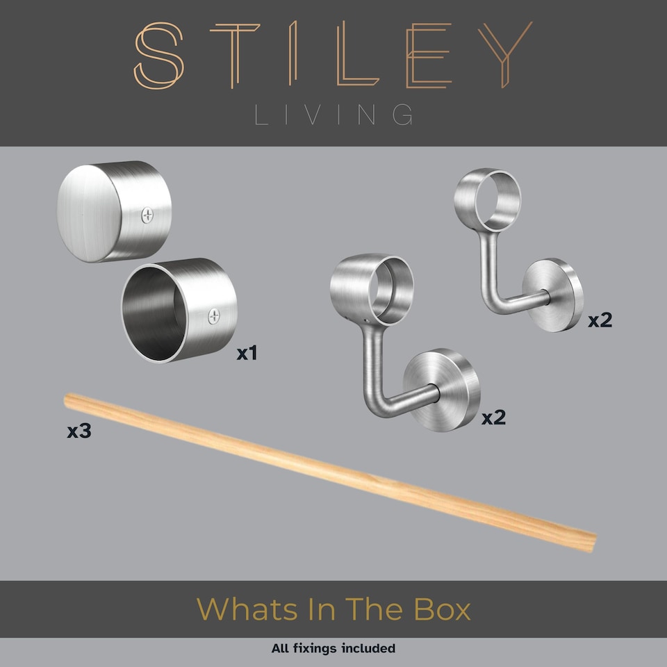image 1 of Stiley Living Wall Mounted Handrail Kit, Banister System with Brackets and Fixings