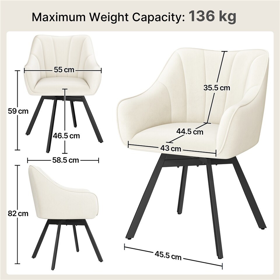 image 1 of Yaheetech Swive Velvet Dining Chair with Backrest and Armrests | White | Beige | One Size